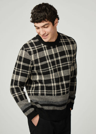 Ben Sherman Truien Tartan jacquard crew - black