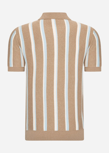 Ben Sherman Polo's Vertical stripe open neck polo - stone