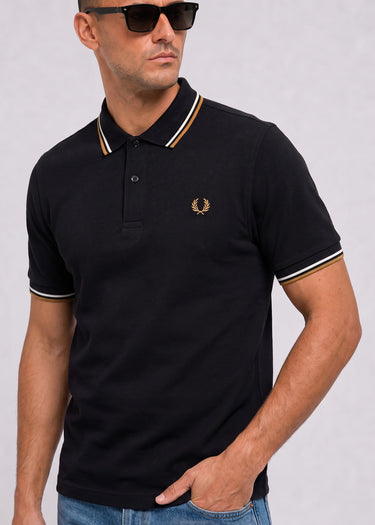 Fred Perry Poloshirts Twin tipped polo - black ecru dark caramel