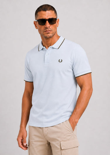Fred Perry Polo's Twin tipped fred perry shirt - dusky blue ecru laurel wreath green