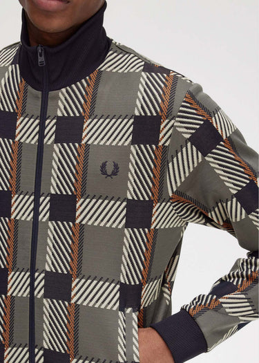 Fred Perry Vesten Glitch tartan track jacket - field green