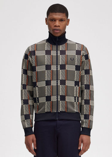 Fred Perry Vesten Glitch tartan track jacket - field green