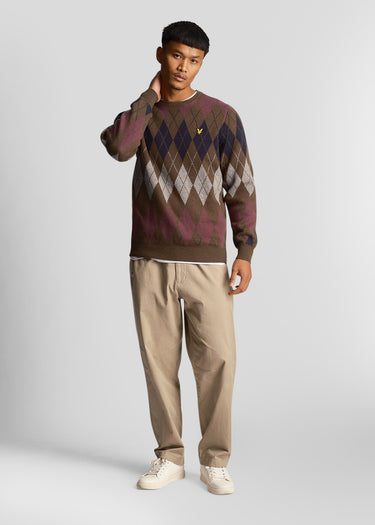 Lyle & Scott Truien British argyle crew neck - olive