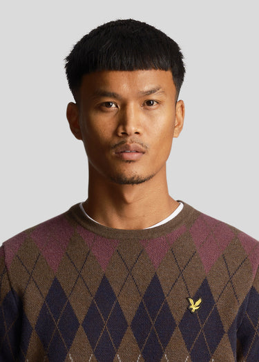 Lyle & Scott Truien British argyle crew neck - olive