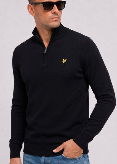 Lyle & Scott Pullover Cotton merino quarter zip jumper - jet black