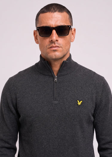 Lyle & Scott Pullover Cotton merino quarter zip jumper - charcoal marl