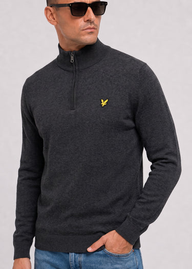 Lyle & Scott Pullover Cotton merino quarter zip jumper - charcoal marl