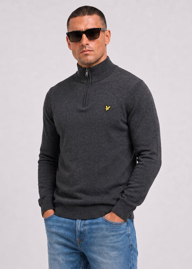 Lyle & Scott Pullover Cotton merino quarter zip jumper - charcoal marl