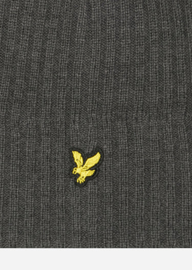 Lyle & Scott Mutsen Knitted ribbed beanie - mid grey marl