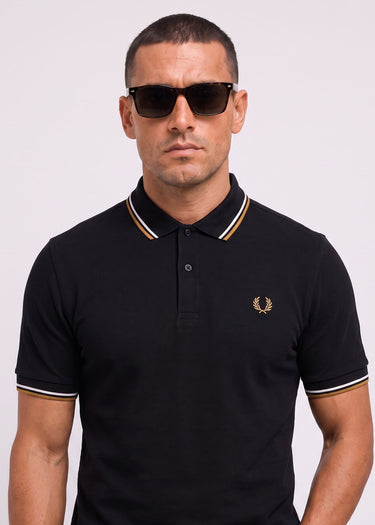 Fred Perry Poloshirts Twin tipped polo - black ecru dark caramel
