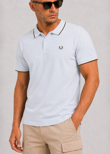 Fred Perry Polo's Twin tipped fred perry shirt - dusky blue ecru laurel wreath green