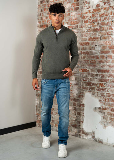 Barbour Truien Cotton half zip knitted jumper - olive marl