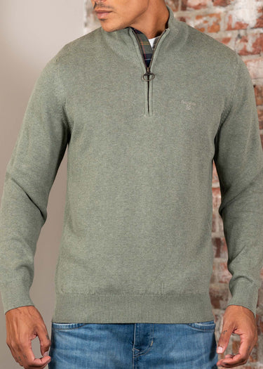 Barbour Truien Cotton half zip knitted jumper - thyme