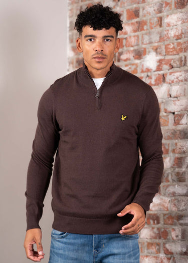 Lyle & Scott Truien Cotton merino quarter zip jumper - espresso