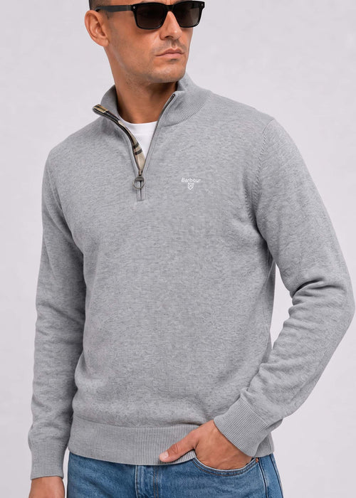 Barbour cotton half zip knitted jumper - grey marl