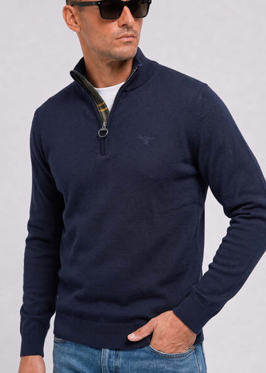 Barbour Pullover Cotton half zip knitted jumper - navy