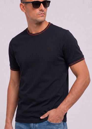 Fred Perry T-Shirts Twin tipped t-shirt - navy brandy rich brown