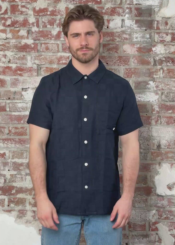 Farah Overhemden Fleet check ss bd - true navy