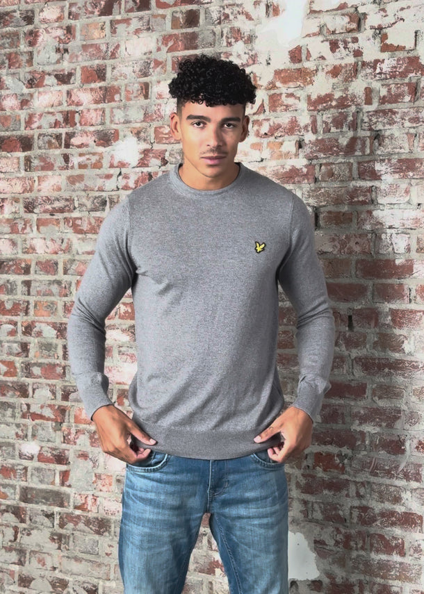 Lyle & Scott Truien Cotton merino crew neck jumper - mid grey marl